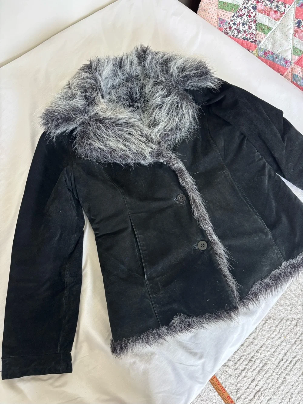 Vintage Y2K 90s penny lane black suede leather faux fur jacket Size medium